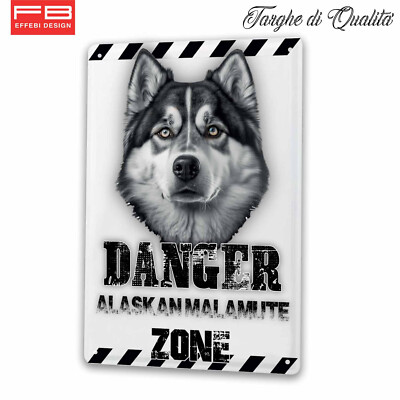 Cartello Metallico 'Attenti Al Cane' ALASKAN MALAMUTE - 15x20 Cm - Foto 6
