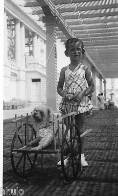 BJ177 Fotokarte Vintage Card RPPC Kind Hund Dog Schubkarre Schatten Grafik
