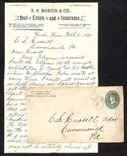 S.A. Martin & Co. Eureka KS 1897 Letter to C. S. Russell Banker Curwensville, PA