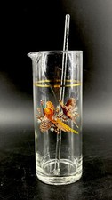 Vtg Pheasant Birds Cocktail Martini Mixer Glass Pitcher w/  Stirrer Barware MCM