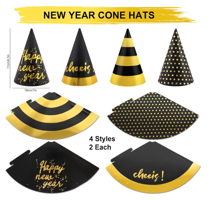 41 piezas favores de fiesta con sombreros negros, dorados, plateados, diademas, gafas y ruido Foto 2 de 4