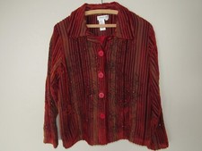 Coldwater Creek Ribbon Velvet Jacket Size M Beaded Wine Rust Top Bazer