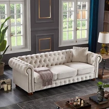 Chesterfield 3 Seater Button Tufted Sofa Upholstered Couch with Nailhead Arms