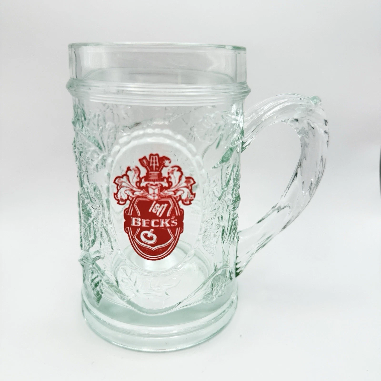 Becks 12oz Glass Beer Stein Ornate Design With Logo   Father's Day