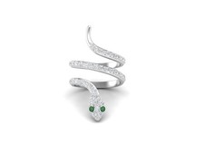 925 Sterling Silver 2MM Round Shape Emerald Cobra Snake Women Wedding Ring