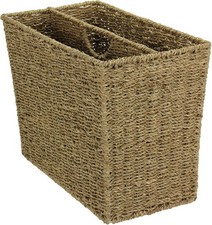 Natural Seagrass Wicker Magazine Rack Metal Frame with Handle Divider