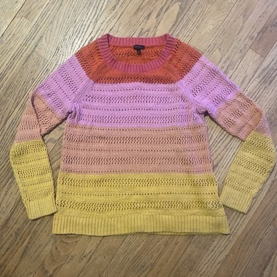 Womens Talbots Pink To Orange Rainbow Sweater Size L Crochet