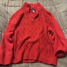 Izod Size 8 Boys Red 1/4 Zip Pullover Sweater Logo Diamond Pattern