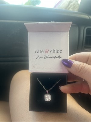 Cate and Chloe Ivy Pendant Necklace with Princess Cut CZ In Sterling Silver 18K