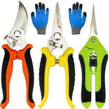 4PCS Garden Pruning Shears with Gloves Stainless Steel Hand Clippers Set