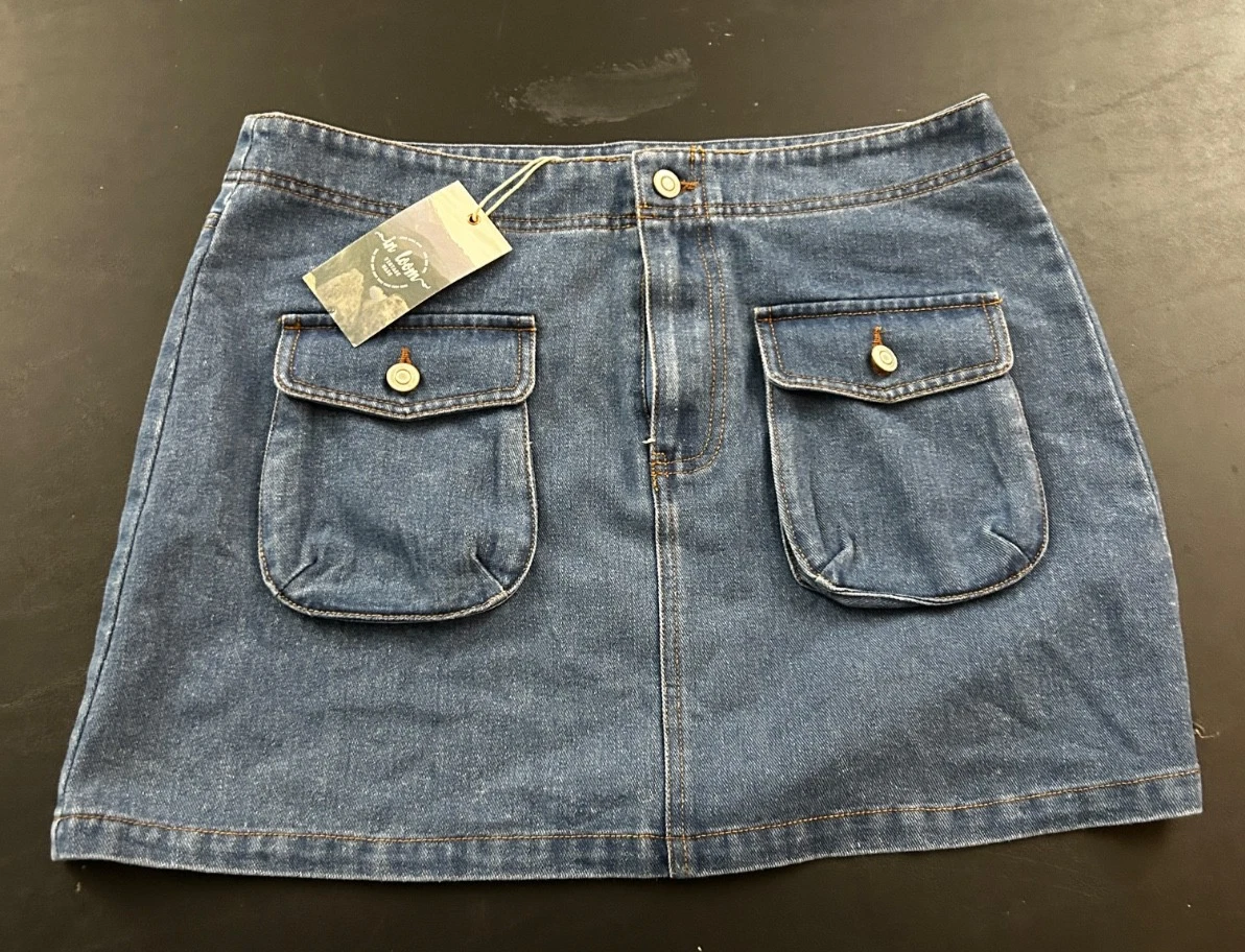 In Loom Button Cotton Denim Skirt Women's Size L NWT