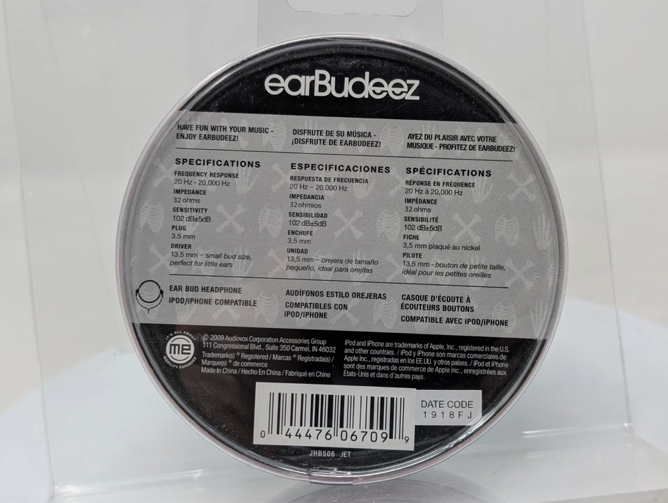 Audiovox JHB506 EarBudeez Emo Y2K Earbuds Black Wired NEW SEALED - Image 2 of 4