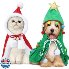 SilTriangle 2 Pcs Pet Christmas Costume, Dogs Cats Cape with Hat 