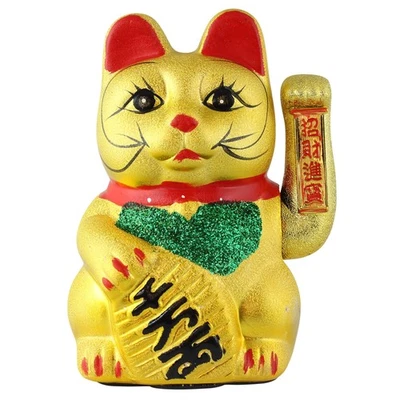 FREAK SCENE Gato de la suerte Winkekatze cerámica 22 cm oro Maneki Neko gato agitando el ojo suerte Shui