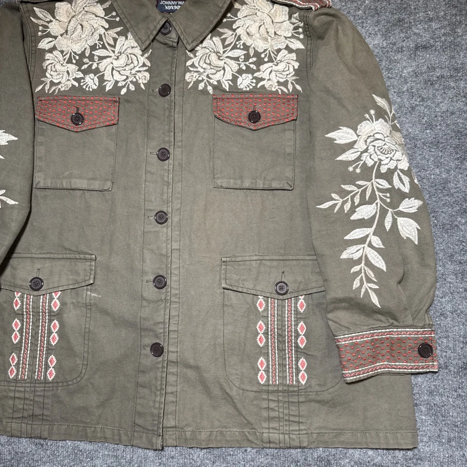 Chaqueta Safari Militar Johnny Was Workshop Violeta Ojales Bordada Talla XL Foto 3 de 4