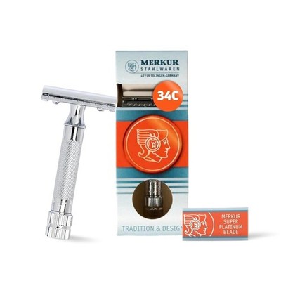 Merkur Mk34c Double Edge Safety Razor with Heavy Duty Short Handle