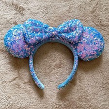 Disney Parks Exclusive Aurora Blue Sequin Minnie Mickey Mouse Ear Bow Headband