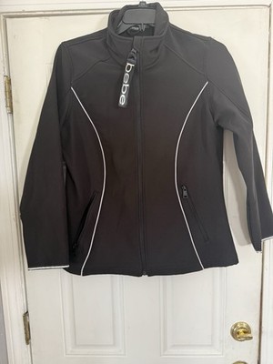 Bebe Sports Jacket Black With White Reflective Pin Stripes Size Large