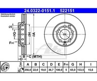 2 St. Bremsscheibe Powerdisc Ate 24.0322-0151.1 FüR Skoda Vw