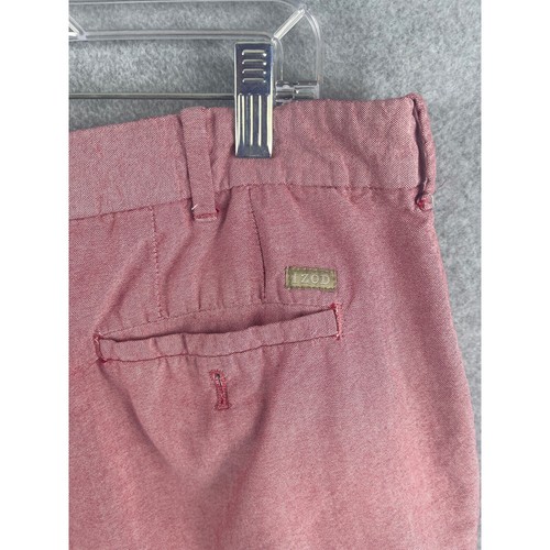 Izod pantaloncino chino uomo 36 rosso reticolo lavaggio leggero cotone logo accento golf preppy - Foto 9 di 10