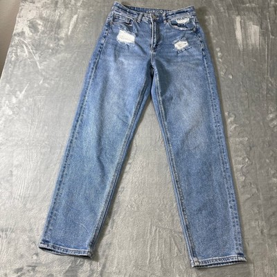 American Eagle Mom Straight Jeans Womens 2 Regular Blue Distressed High Rise