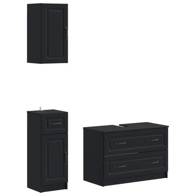 Badezimmerschrank Set Schwarz Ingenieurholz 3-teilig Schmal Wandmontage 82x41x59cmSet