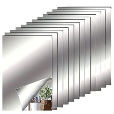 12 PCS 8''x6'' Adhesive Acrylic Mirror Tiles Small Frameless Mirrors Flexible...