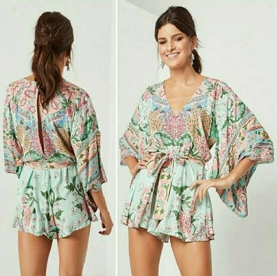 Spell & the Gypsy Lotus Kimono Romper Size L AU 12-14 Playsuit Peacock - image 4 of 4