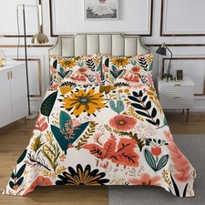 Boho Floral Queen Bedspread Set Tropical Leaves Quilt Set Girls Women Colorful