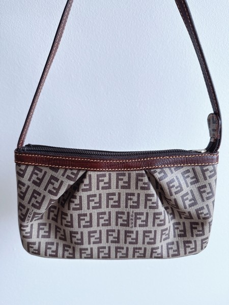 Authentic Women Fendi Pochette Shoulder Bag Zucchino Logo Mini Pouch Handbag