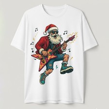 Heavy Metal Santa T-Shirt Funny Christmas Rock and Roll Guitar Graphic Tee S-5XL