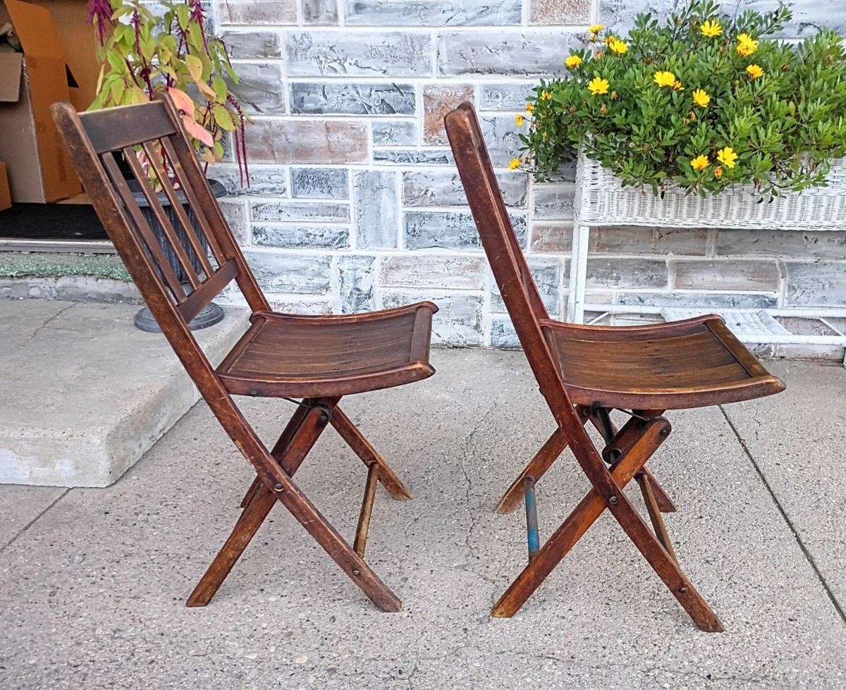 Pair Antique Solid Wood Folding Slat Chairs | eBay