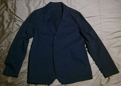 Men's Mr. Porter Navy Blue Cotton Twill Unstructured Garment-Dyed Blazer Blue