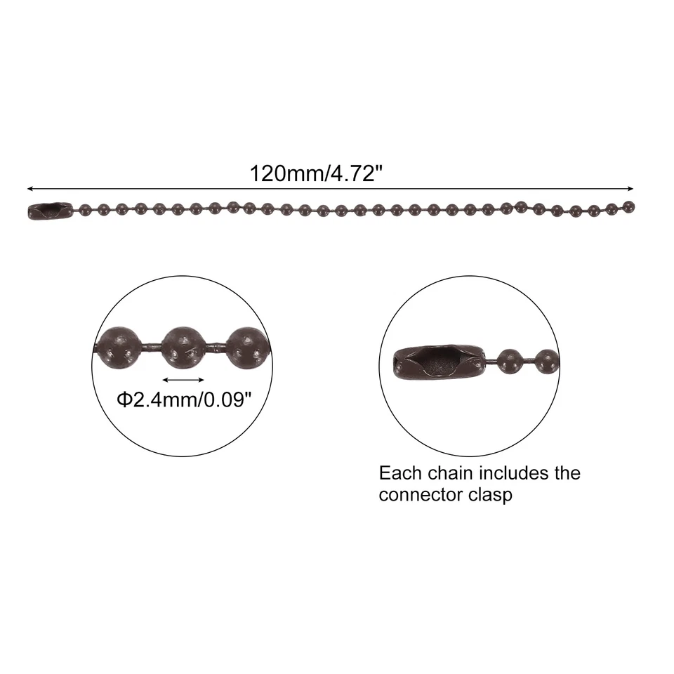Cadena de cuentas de bola de 5 pulgadas de 30 piezas, cadena de bola de metal para llavero, marrón Foto 2 de 4