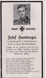 WWII German Death Card Josef Hamberger Grenadier Regiment Killed East 1943