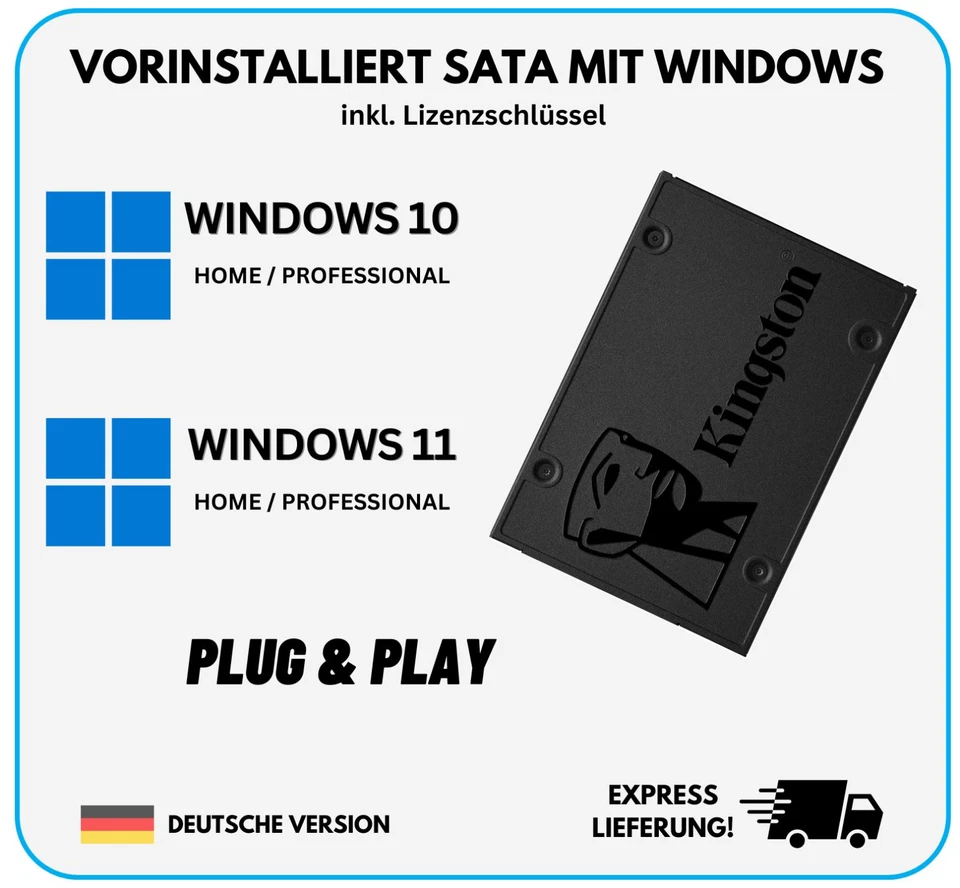 KINGSTON SSD FESTPLATTE MIT VORINSTALLIERTEN WINDOWS 10 WINDOWS 11 PC NOTEBOOK
