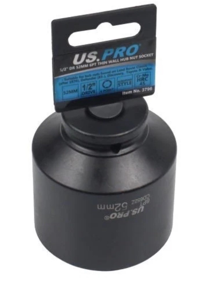 US PRO 1/2"" Drive 52mm Thin Wall Hub Nut Socket CR-MO 6PT Euro Style Impact Tool