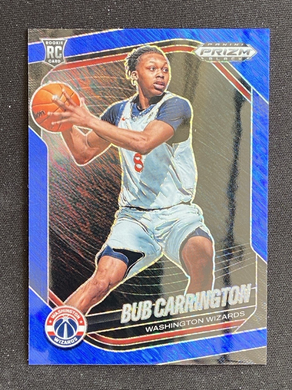 Bub Carrington 2024-25 Panini Prizm Black Blue Shimmer Prizm RC /35 #92