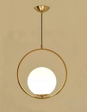 Modern Gold Pendant Light Minimalist Globe Hanging Light with Glass Milky White