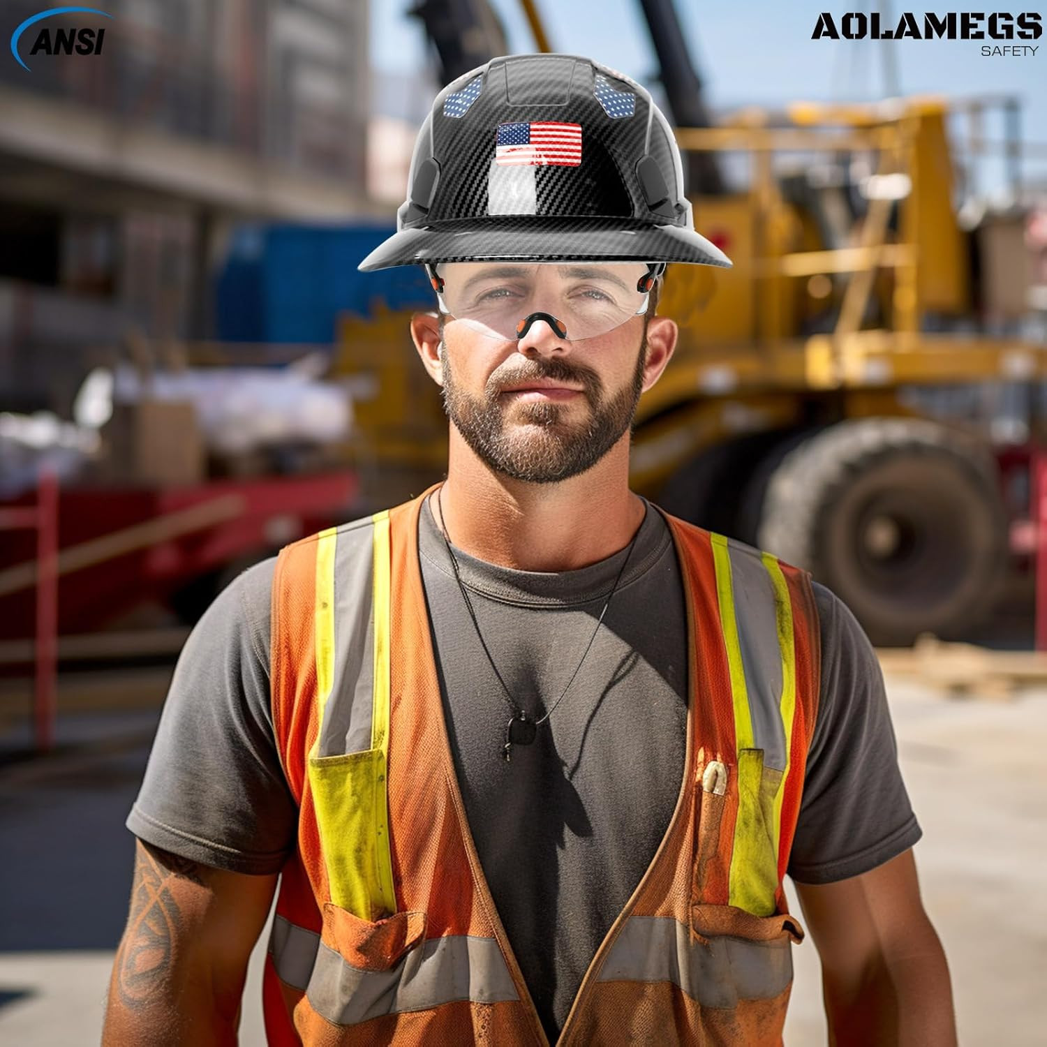 Carbon Fiber Pattern Full Brim Hard Hat with Visor-Osha Approved Construction