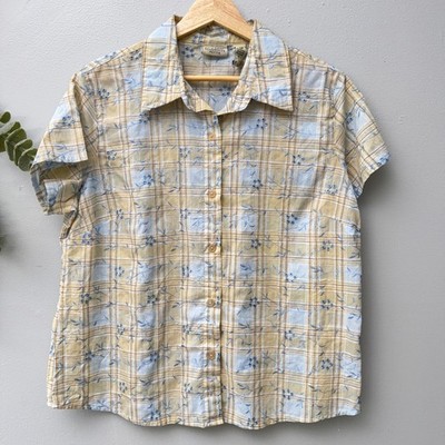 Classic Elements Shirt Cottagecore Plaid Embroidered Short Sleeve Checked Floral
