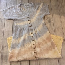 Madewell Tie-Dye Lightspun Button-Front Midi Dress Size XS Cotton w Pockets NWT