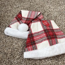 Set Of 2 Adult Unisex Plaid Santa Hat With White Pompom  fur Brim Christmas hat