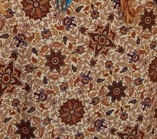 5+ Yds Vtg 70s Colorful Mod Arabesques Cream Cotton Heavy Fabric Curtain Decor