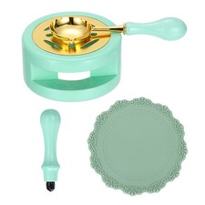 Wax Stamp Seal Kit Sealing Warmer Melting Spoon Pad Handle, Light Green/Green