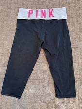 Y2K Victorias Secret PINK VTG Grey Foldover Cropped Capri Yoga Pants Logo M
