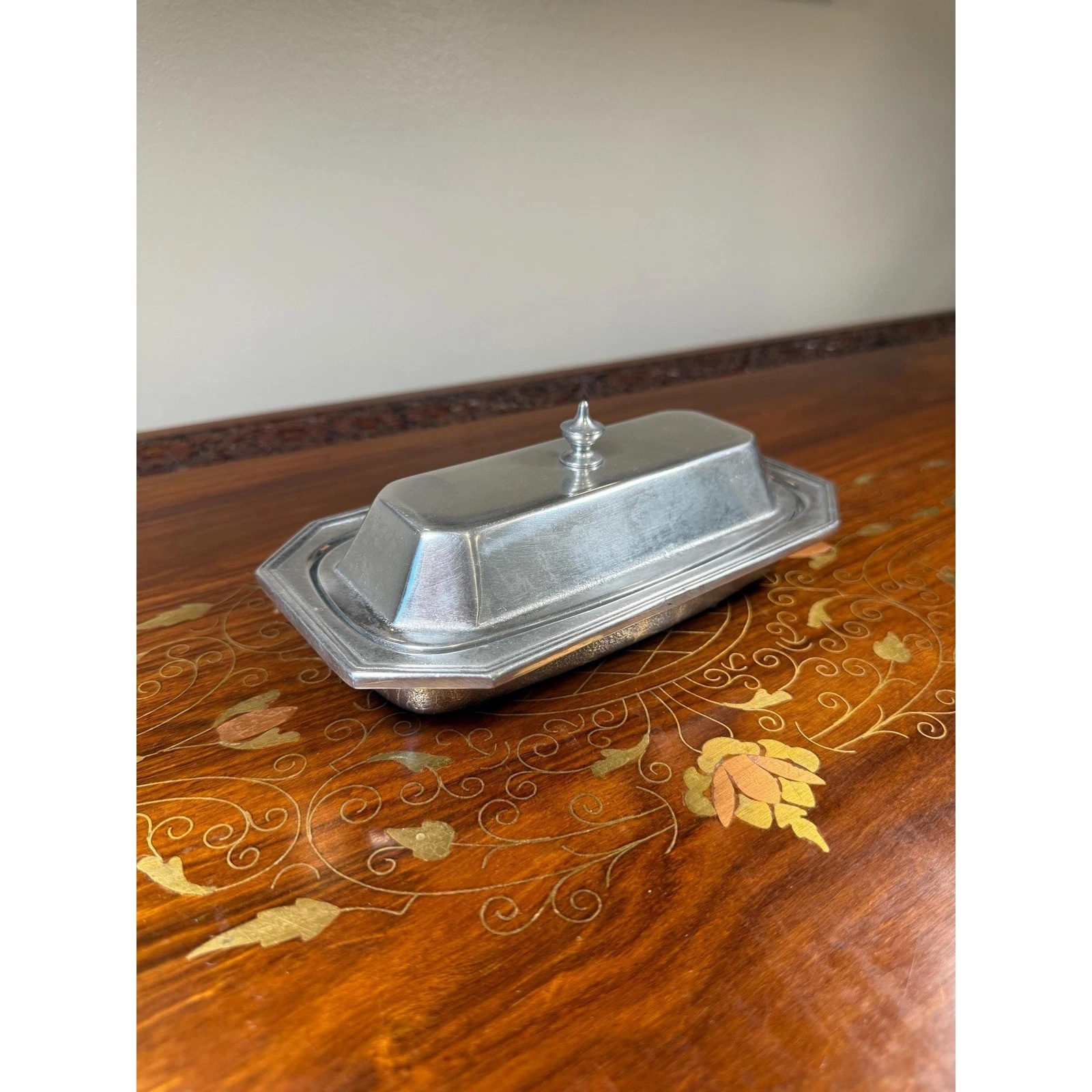Vintage Wilton Pewter Butter Dish • Glass Insert Covered Butter Keeper