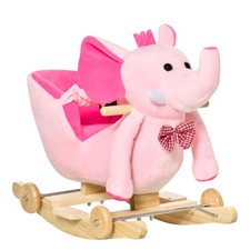 HOMCOM 2-in-1 Baby Rocking Horse Ride On Elephant W/ Wheels Music, Pink