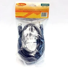 12FT VIDEO COAXIAL CABLE RG59/U QUICK PUSH-ON "F"CONNECTORS, BLACK, #351-12FT
