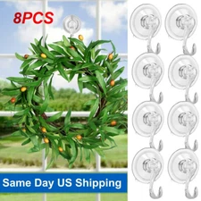8PCS Heavy Duty Suction Cup Hook Wreath Hanger For Wall Window Shower Kitchen